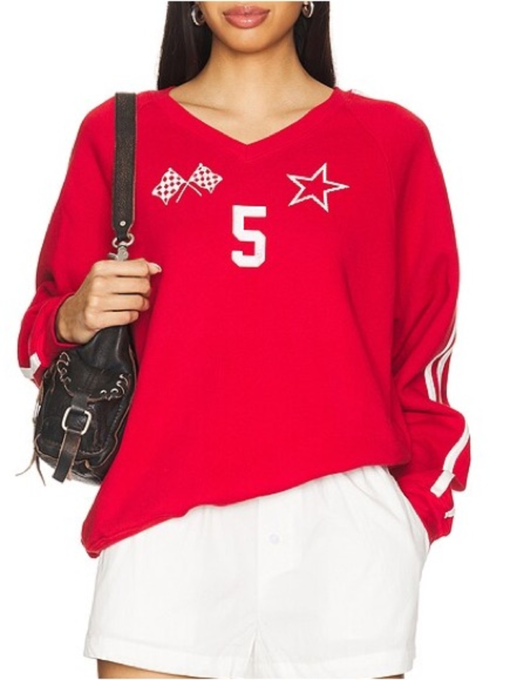 Daydreamer 5 Star Racing V-Neck Sweatshirt in Red oversized XS